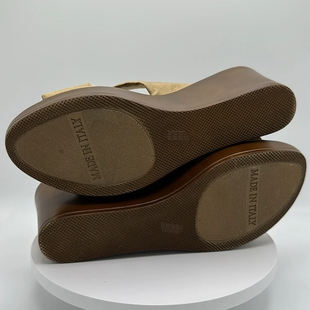 ITALIAN SHOEMAKERS Gold Strap Wedge Sandals, Size 8.5